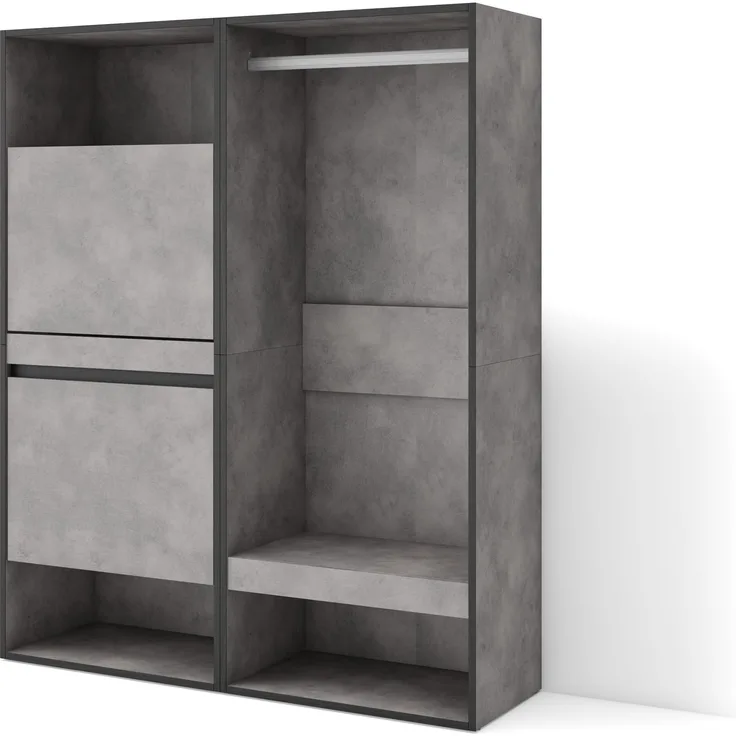 Skraut Home | Schuhregal, Schuhschrank | Schuhaufbewahrung | 120 x 145 x 35 cm | Für Schlafzimmer, Zimmer | Offener Kleiderschrank | Moderner Stil | Zement
