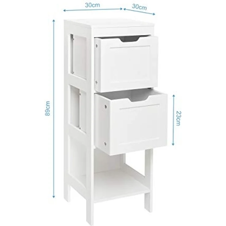 Mondeer Badezimmerschrank, Badkommode mit 2 Schubladen verstellbar modern für Badezimmer, Weiß, 30 x 30 x 89 cm – Bild 3