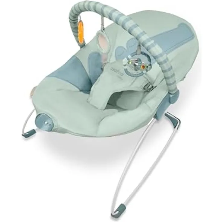 Asalvo MUMMY Musik-Hängematte von Geburt an, Baby-Balance, kompaktes Falten, Einhandneigung, natürliche Bewegung, Bogen mit Spielzeug, pflegeleicht, Kokosnuss, Himmelblau