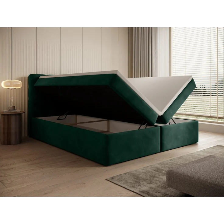 thematys Boxbett Luxus mit Bettkasten 160x200cm, mit Bonnellfederkernmatratze H3, Bouclé/Velours, mit Stauraum, mit 3 cm Topper, Grün (Holland 78), Art.-Nr. S0WGG0ANWZX – Bild 5