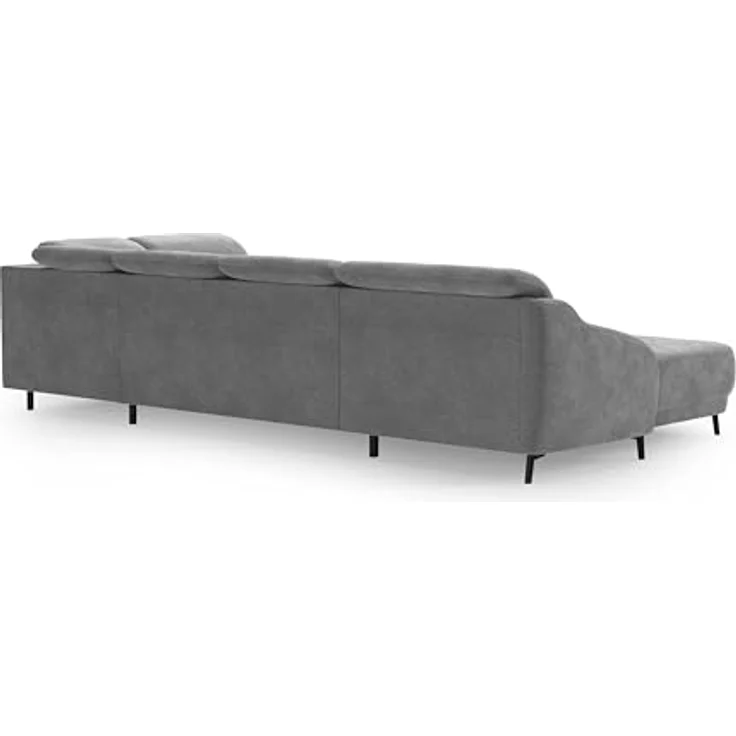 CAVADORE Wohnlandschaft Blue, Sofalandschaft mit Longchair im modernen Design, inkl. kopfteilverstellung, Vorziehsitz motorisch, Klapptisch, mattschwarzen Metallfüßen, Mikrofaser, Mittelgrau – Bild 7