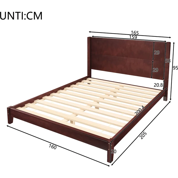 Merax Doppelbett, 160x200 Plattformbett mit Kopfteil und Lattenrost, Braun – Bild 4