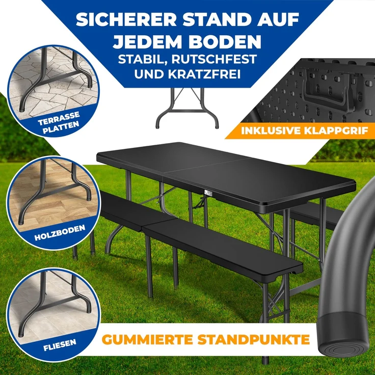 KESSER® Buffettisch Tisch klappbar Kunststoff 183x76 cm Campingtisch Partytisch Klapptisch Gartentisch für Garten, Terrasse und Balkon zusammenklappbar 8 Personen inkl. Tragegriff und Cover Schwarz, 183cm – Bild 7