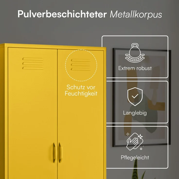 skølm 'Atria' Kleiderschrank, Metall, 170x45x80 cm, senfgelb, Garderobe mit 4 Fächern und 2 Kleiderstangen – Bild 4
