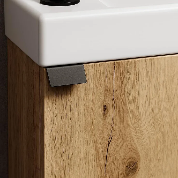 Badplaats Gäste-WC Waschtisch Set Apollo 40 x 22 cm Eiche Hell - Platzsparende Badmöbel Set mit Waschbecken und Unterschrank – Bild 7