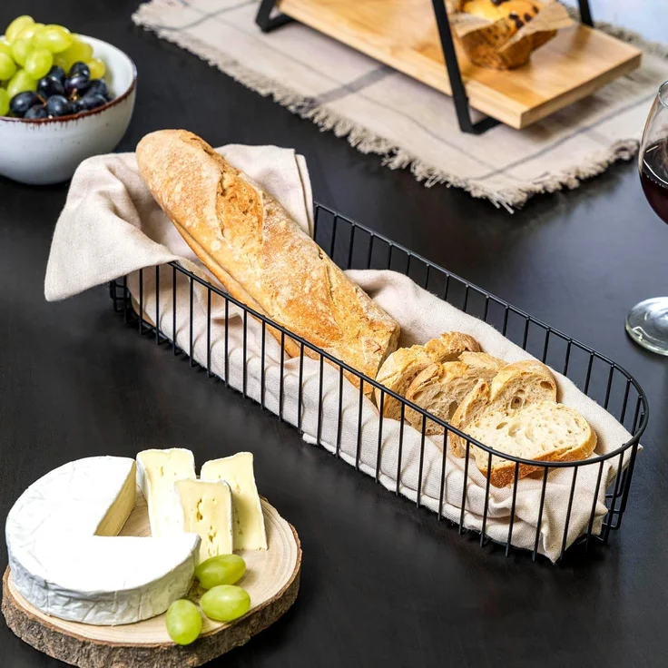 eluno Obstschale Drahtschale mit Bambusboden, langer Korb für Baguette, (kein Set) – Bild 2