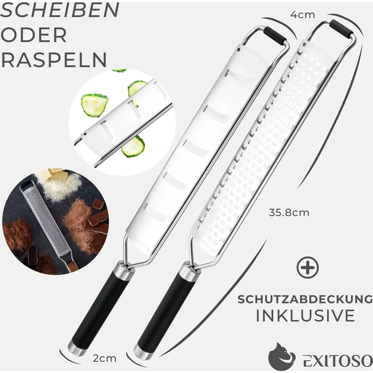 Exitoso Zitruszester Zitronenreibe 2er-Set, Ideal für Ingwer Knoblauch Muskatreibe Zitrusfrüchte, rostfrei – Bild 3
