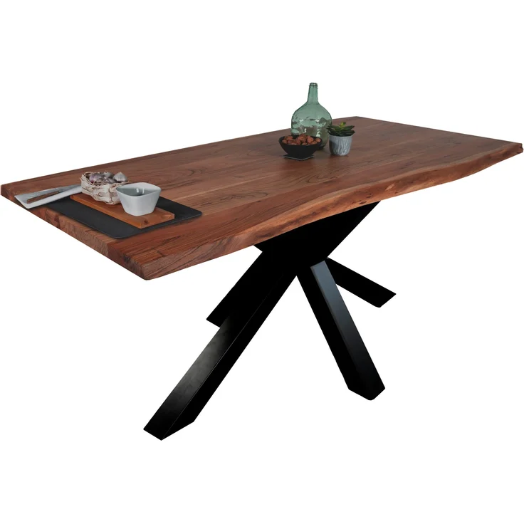 Esstisch Baumkante massiv Akazie Nussbaum 180 x 90 Spider-Gestell schwarz TIM 135768382 – Bild 1