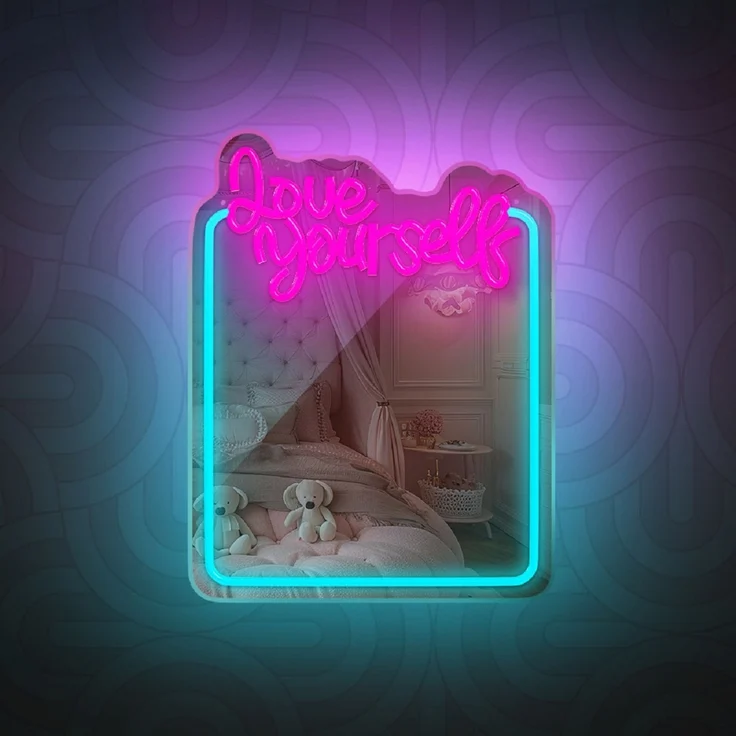 Forever Light LED Neon Dekolicht mit Spiegel Wandkunst Wanddekoration Love Yourself – Bild 2