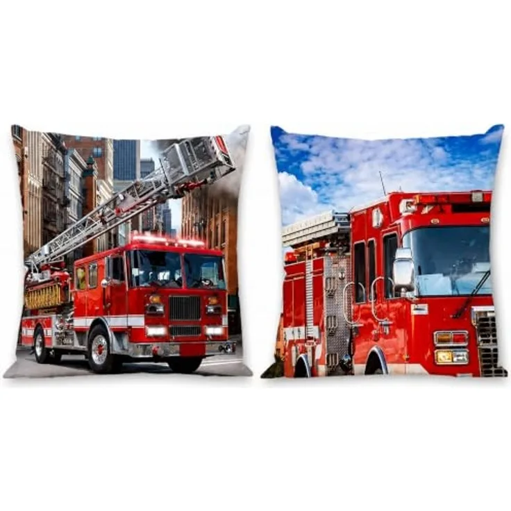 Feuerwehr Kissen Kuschelkissen Dekokissen Feuerwehrauto 40 x 40 cm