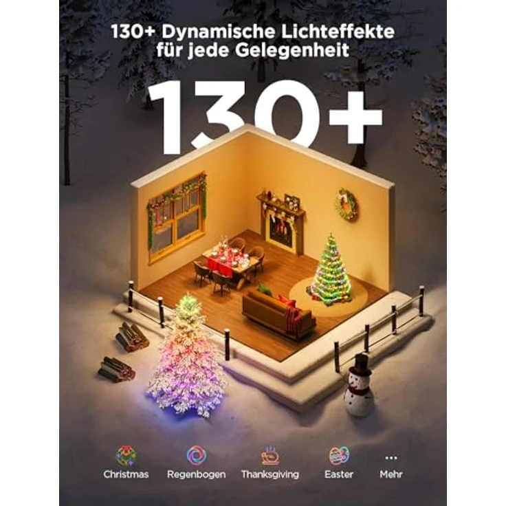 Govee Christmas Lights, RGBWIC 20M Weilnachtsbeleuchtung Außen, 200 LEDs Lichterkette Innen für Weilnachtsbaum, Shape-Mapping,130+ Szenen-Modi, IP65 Wasserdicht, Kompatibel mit Alexa, Grünes Kabel – Bild 3