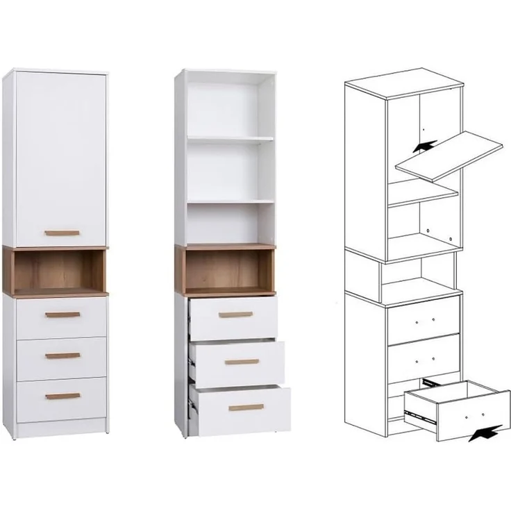Marmex Möbel Grant Set-33B Schlafzimmer-Set, Eck-Schrankset mit Aufsatz, Garderoben-Set, laminierte Spanplatte, weiß + riviera Eiche, 195/195x235x40 cm – Bild 4