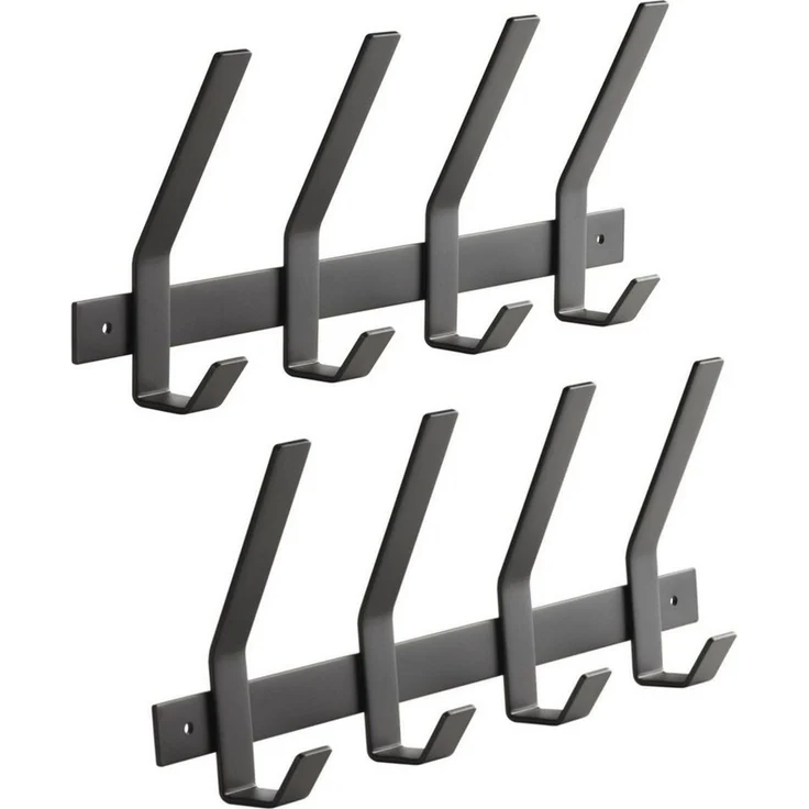 SO-TECH® Garderobenleiste Hakenleiste Blackline ALBA schwarz pulverbeschichteter Stahl (Spar-Set, 2 St), Breite 345 mm mit 4 Doppelhaken groß, inkl. Befestigungsset – Bild 1
