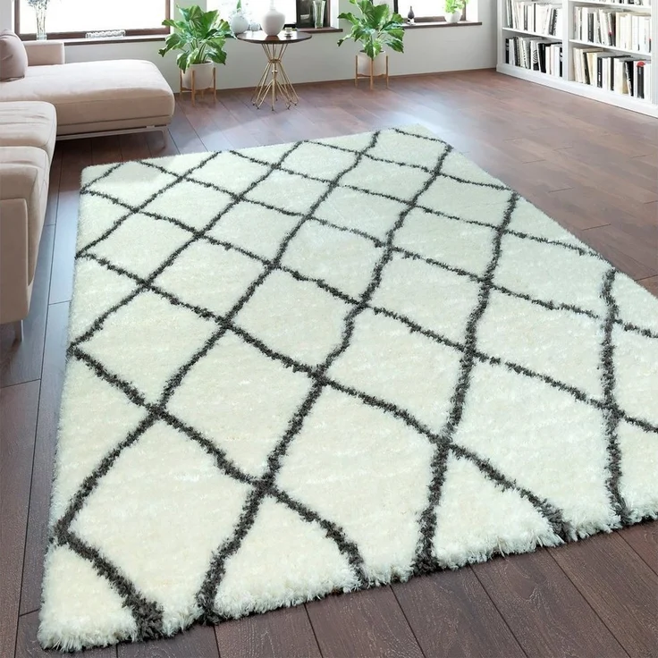 Paco Home Hochflor-Teppich Maghreb 075, rechteckig, Höhe: 54 mm, Rauten Muster, Scandi Design, weich und flauschig – Bild 3