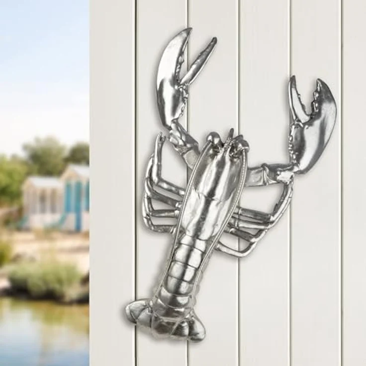 GILDE Wandobjekt Figur Lobster, silberfarbenes Kunstharz in Hummerform, Höhe 42cm x Breite 25cm, metallische Optik – Bild 2