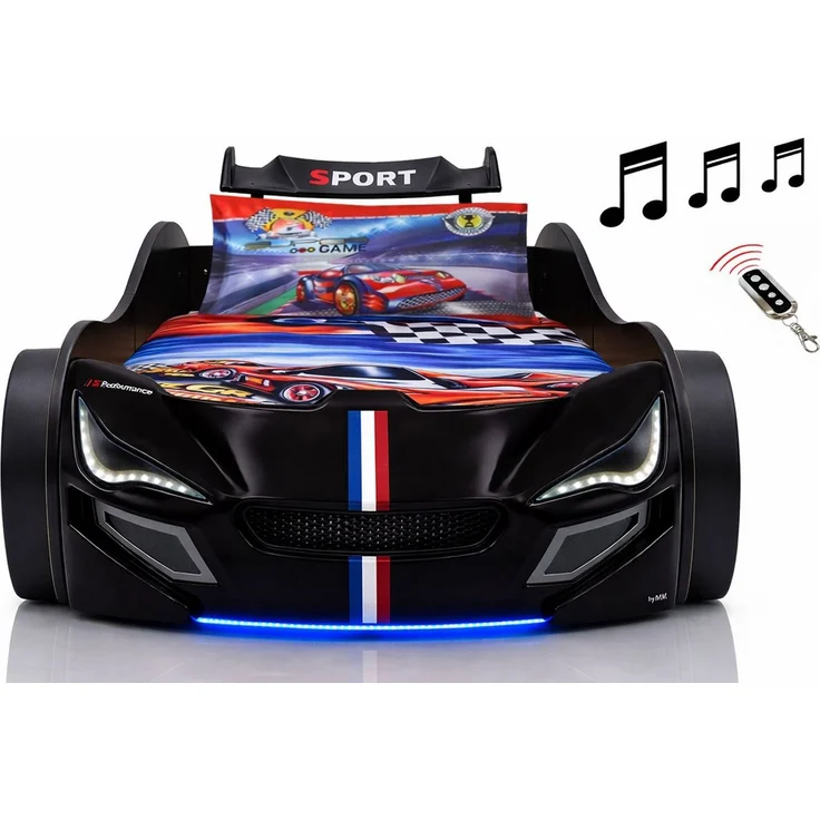 Aileenstore Autobett TURBO GTE (inkl. Zubehör), Kinderbett 90x200, Lattenrost,LED,Unterbodenlicht,Sound,Fernbedienung – Bild 1