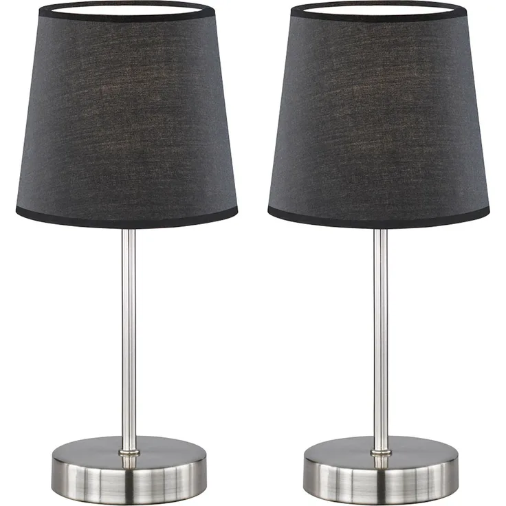 2er Set Tischleuchte, Textil schwarz, nickel matt, H 32 cm