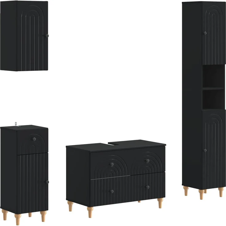 vidaXL 4-teiliges Badezimmer-Schrank-Set ALKMAAR Schwarz Holzwerkstoff 3417910 – Bild 2
