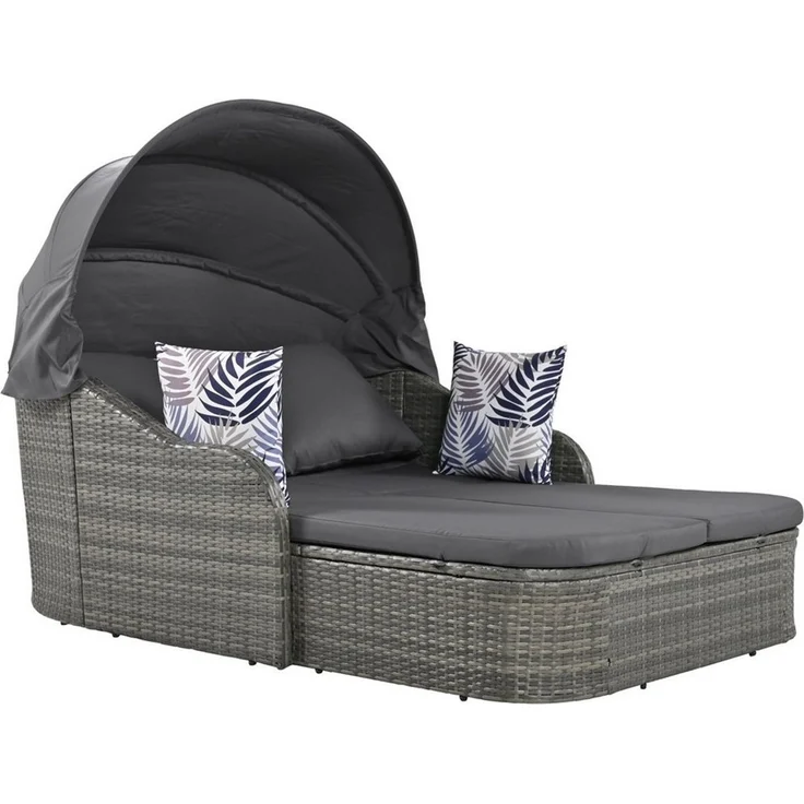 BBWL Doppelliege mit verstellbarem Baldachin, Outdoor Daybed mit Kissen für Garten Pool, Sonneninsel Gartenlounge PE-Rattan Doppel Sonnenliege – Bild 2