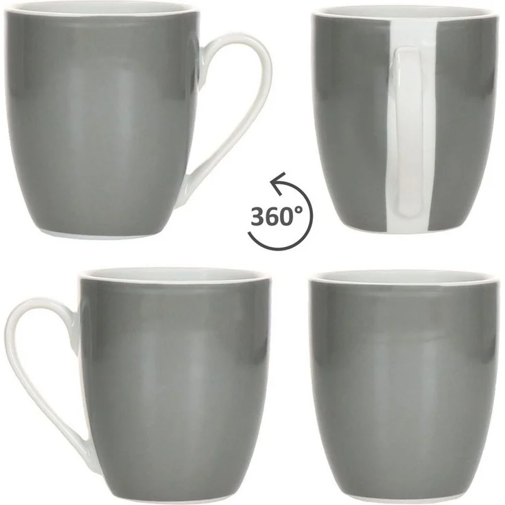 MamboCat Becher 6er Set Variant Grau Kaffeebecher 350ml bunte Porzellan-Tassen, Porzellan – Bild 2