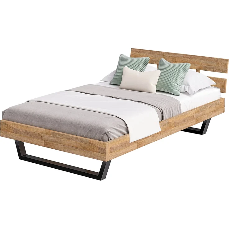 skølm 'Alver' Bett 120x200 cm, Bettgestell, natur geölt, Massivholzbett aus Eiche mit Metallkufen, Doppelbett mit Streben Bettkopf – Bild 9