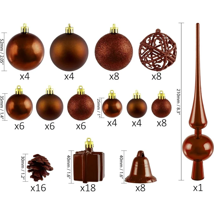 BRUBAKER Weihnachtsbaumkugel 101-teiliges Weihnachtskugel-Set mit Baumspitze, Christbaumschmuck aus Kunststoff, Weihnachtsdekoration edel und robust – Bild 2