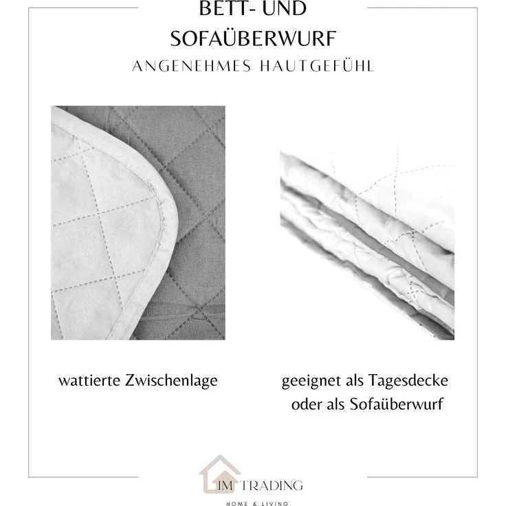 Tagesdecke, Sofaüberwurf in Grau GoodNight-Motiv aus 100% Polyester Bettüberwurf 240x220 cm – Bild 5