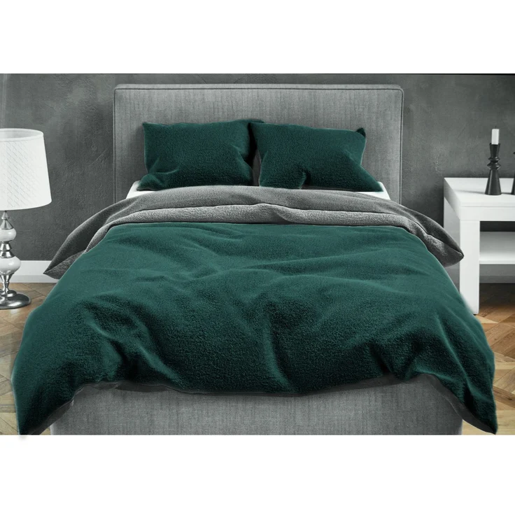 Moderne Plüschbettwäsche mit Reißverschluss - einfarbig, wendbar & warmhaltend Grün 135x200cm + 80x80cm Kissenbezug – Bild 3