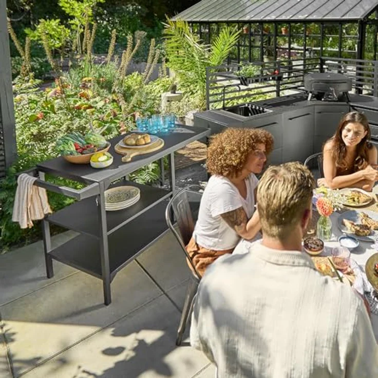 cozze BBQ Station & Outdoor Küche – Großer Grilltisch für Pizzaofen, Verstellbarer Regalboden (3 Höhen), 2 Räder, Stahl Schwarz, bis 100 kg - 90x115x60 cm – Bild 6