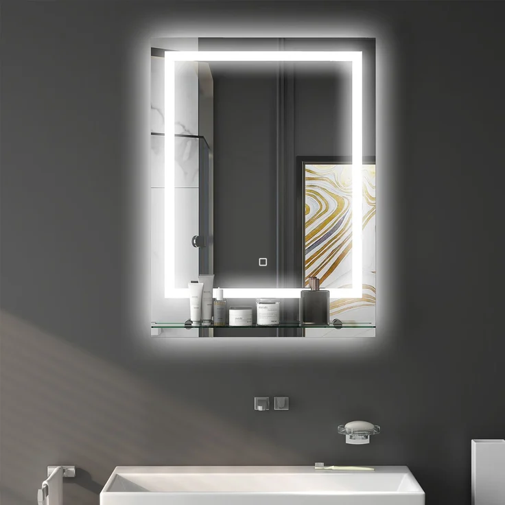 MELAYR, Badezimmerspiegel mit LED-Beleuchtung, 3 Lichtfarben, Antibeschlag-Funktion, 70 x 50 x 2.7 cm, Transparent – Bild 4