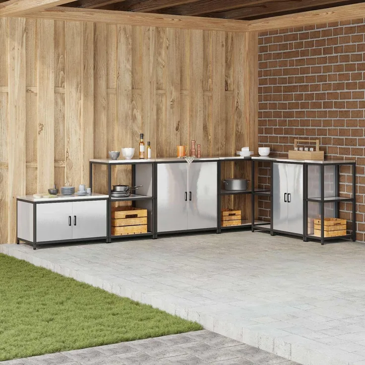 vidaXL Küchenaufbewahrung mit Regal Silber 60 x 50 x 92 cm Stahl 875000