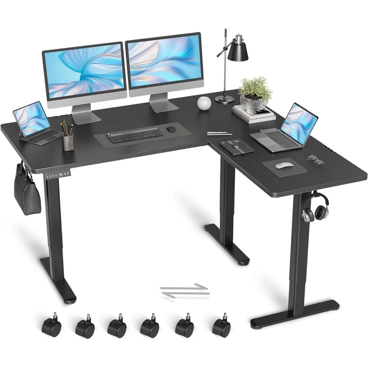 Eckschreibtisch Höhenverstellbar L-Form 160x140cm Dual-Motor Schwarz – Bild 1