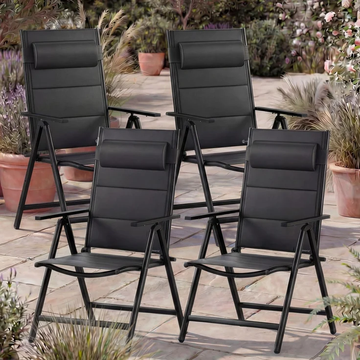 CASARIA® Gartenstühle 4er Set Klappbar Gepolstert Alu 8- Fach Verstellbar – Bild 2