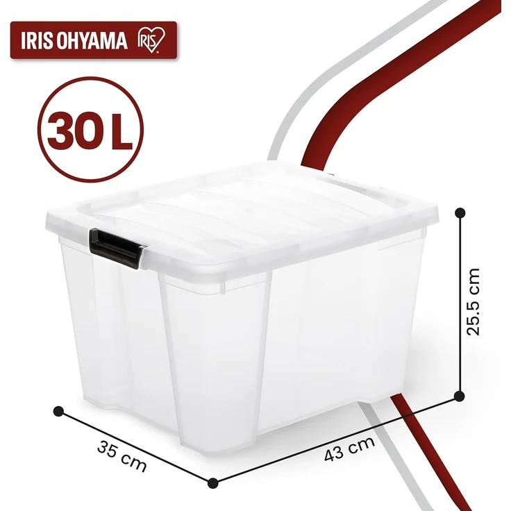 Iris Ohyama Aufbewahrungsboxen mit Deckel, 30L, 3er-Set, Transparent, Sicherer Verschluss, Stapelbar, Griffe, Schlafzimmer, Schrank, Büro, Organisation, BPA-freies Plastik, Ordnungsboxen, HB-30 – Bild 2