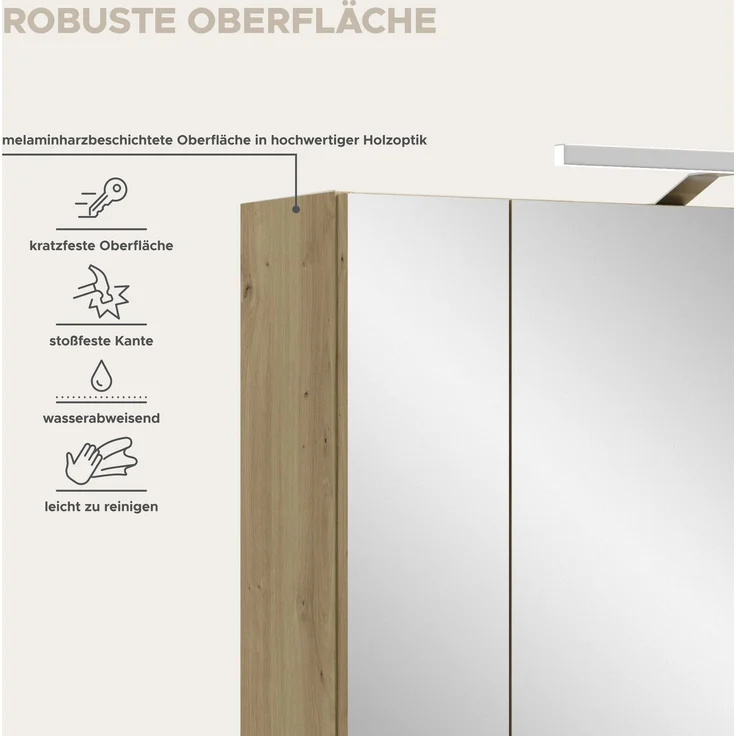 Spiegelschrank inkl. Beleuchtung (B/H/T: 60x70x18 cm) in Artisan Oak Nachbildung und Artisan Oak Nachbildung – Bild 9