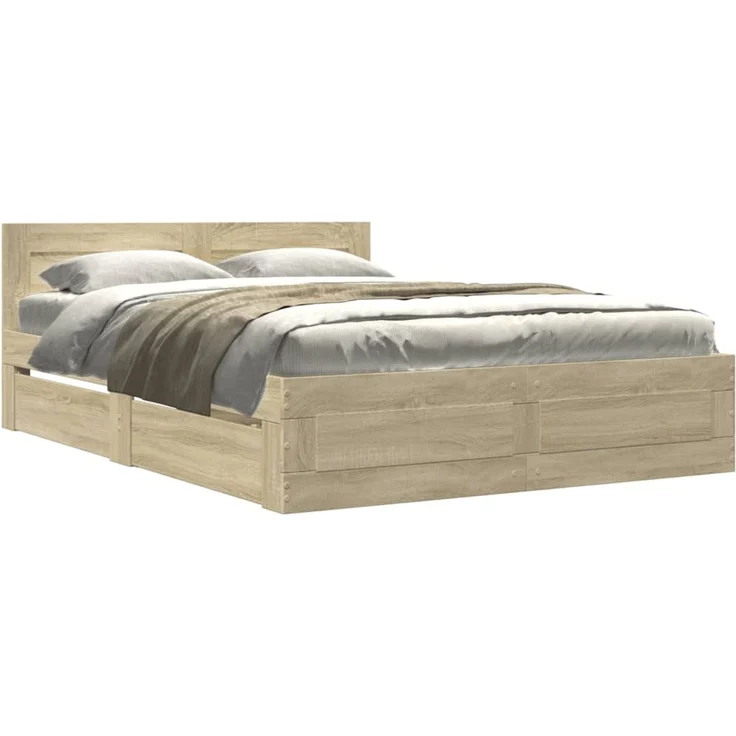 vidaXL Bettgestell mit Kopfteil Sonoma-Eiche 120x190 cm Holzwerkstoff 3295606 – Bild 2
