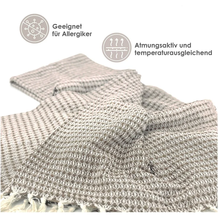 Wohndecke Strick Kuscheldecke Wolldecke Sofadecke 180x130 cm, heimtexland, Fransen Strickdecke Boho I 100% BW I weich, warm, natürlich – Bild 4
