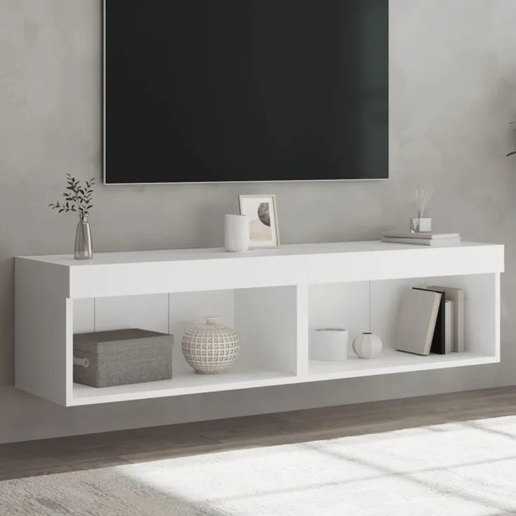 2 pcs TV-Schrank, Lowboard mit LED-Leuchten Weiß 60x30x30 cm
