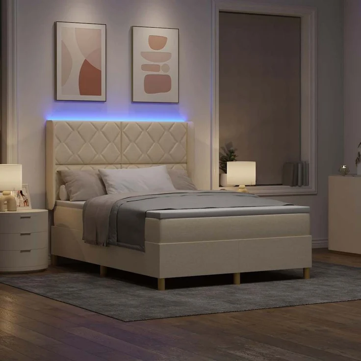 vidaXL Boxspringbett mit LED-Lichtleisten Creme 140 x 200 cm Stoff 3343761 – Bild 5
