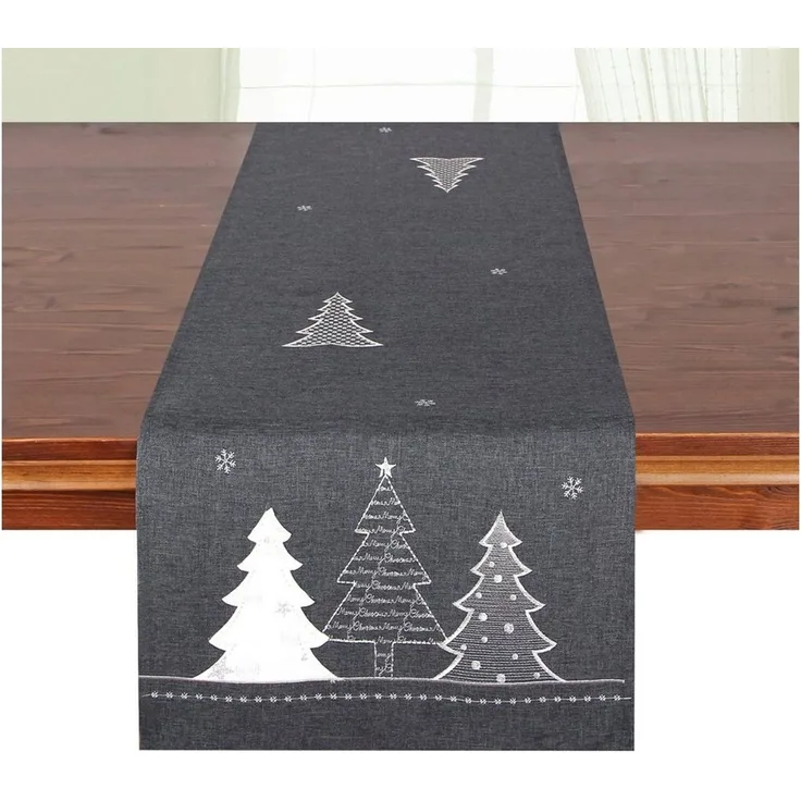 Delindo Lifestyle Tischläufer Tannenbaum (1-tlg), Glattes Gewebe, bestickt