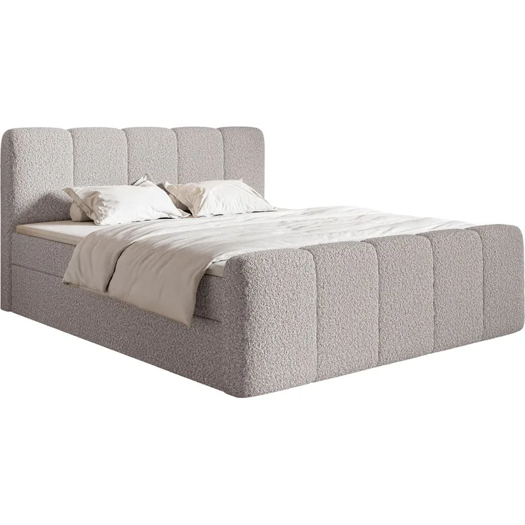 Selsey 'Cloudy II' Boxspringbett mit Bettkästen und Topper Bouclé Taupe, 160x200 cm