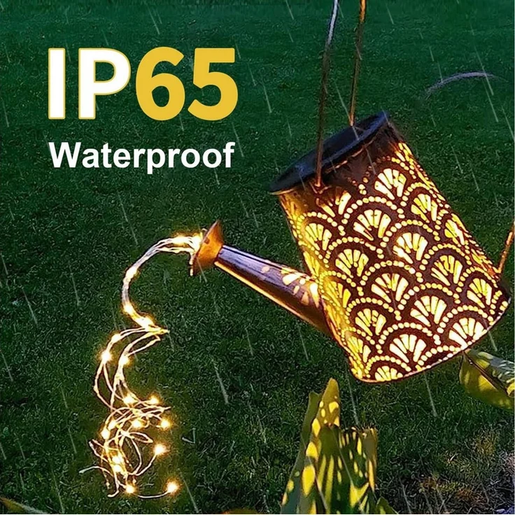 LQWELL LED Solarleuchte Solar Gießkanne mit Wasserfall Lichterkette Lampe, Jahrgang Solar Lanterne Garten Lampe, Warmweiß, für Hof, Path Rasen, Wege, Terrasse, Yard Deko – Bild 2