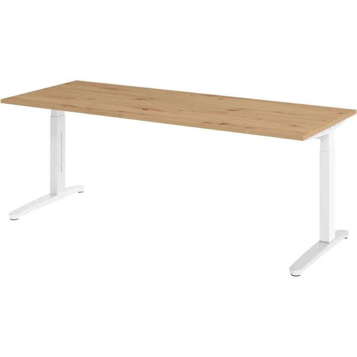 bümö manuell höhenverstellbarer Schreibtisch 200x80 in Asteiche, Gestell in weiß/alu - PC Tisch höhenverstellbar & groß, höhenverstellbarer Tisch Büro, großer Computertisch verstellbar, X20-R-WC – Bild 1