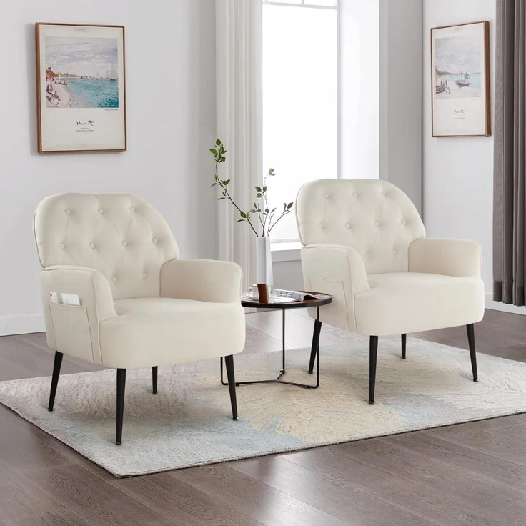 Sessel Wohnzimmer Cocktailsessel Polster Armlehnen Leinen Beige*2 – Bild 2