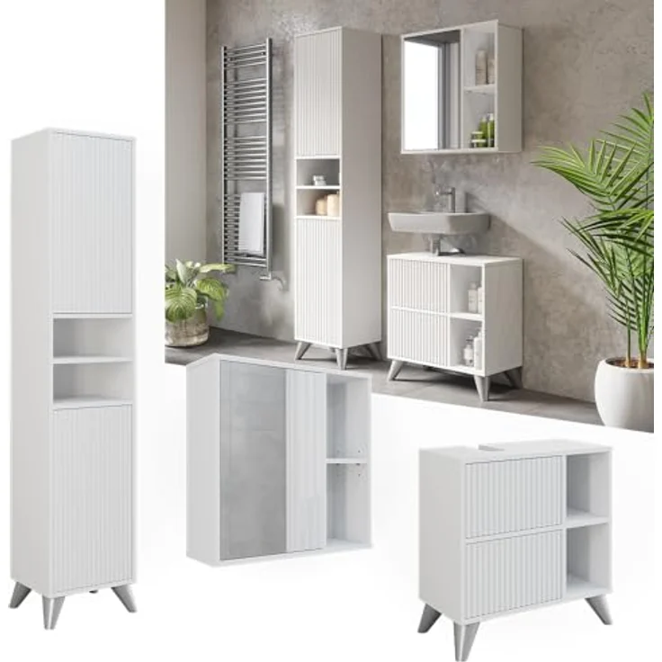 Vichy Badmöbel-Set Leano, Weiss, 3-teilig mit Waschbeckenunterschrank und Spiegelschrank, hochwertige Verarbeitung – Bild 2