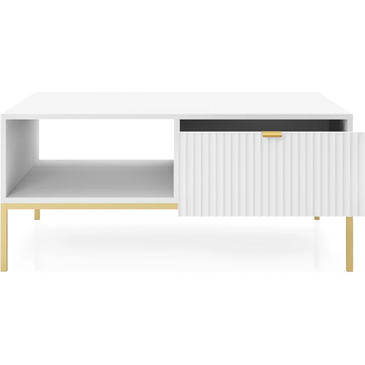 Selsey 'Vellore' Couchtisch 104 x 68 cm, Weiß, mit Schublade und goldenem Gestell – Bild 4