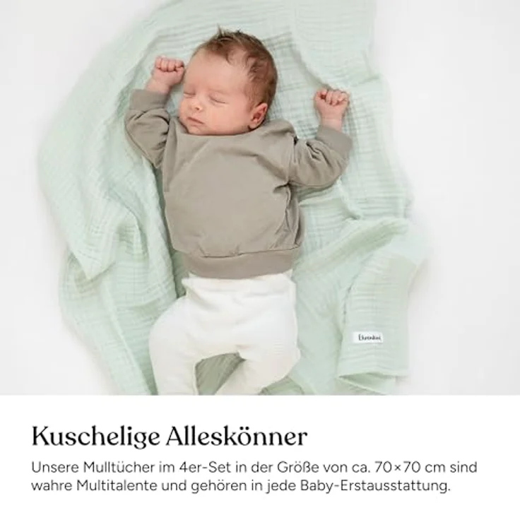 Ehrenkind Spucktuch Mulltücher-Set aus saugfähiger Musselin Bio-Baumwolle, (Sprucktücher Baby im 4er Set, Musselintücher Baby 70x70 cm), viele Einsatzmöglichkeiten wie Stoffwindeleinlage – Bild 7
