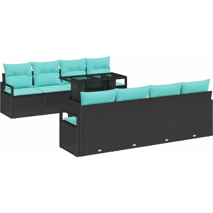vidaXL Gartensofa-set 9 stk. 6-Sitzer Schwarz und Blau Poly-Rattan 3348792 – Bild 2