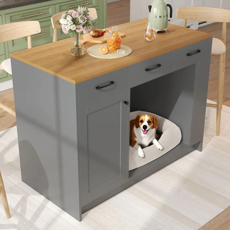 Servierwagen 120 x 60 x 90 cm mit 3 Schubladen, Gewürzablage, verstellbarem Regalboden und Haustierbereich – Bild 3