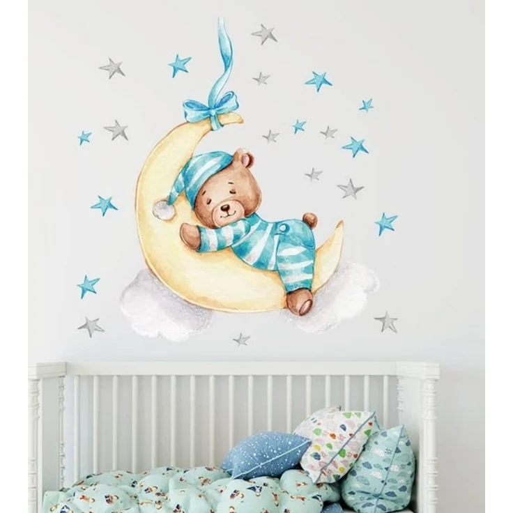 Montegoni Wandtattoo Wandtattoo Babybär auf dem Mond, 60 x 40 cm, Abziehbar, Hochwertiges Wandtattoo mit süßem Design – Bild 4